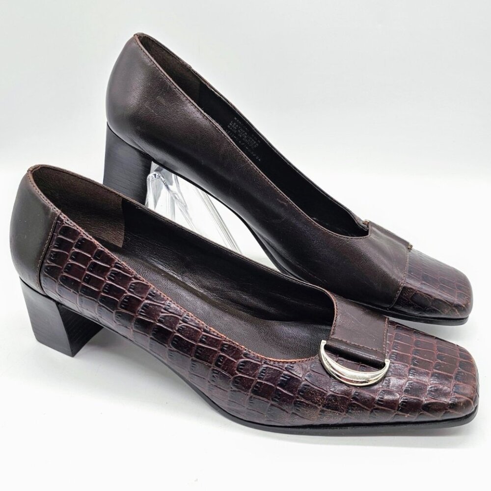 Etienne Aigner Manzoni Pumps Brown Leather Croc Print Women's Size 9.5 Career